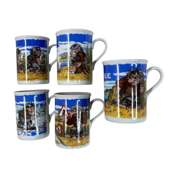 Unni Woldvik B.F. Troll Coffee Tea Mug Cup Set of 5 Norway Hiking Skiing Vintage - Picture 4 of 8